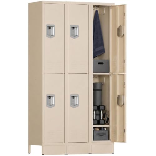 KAER 6 Door Metal Locker for Employees, Lockable Steel Locker Organizer, Heavy-Duty Storage Cabinet with Shelves and Hooks, Metal Storage Lockers for Home Office School Gym Garage, Beige