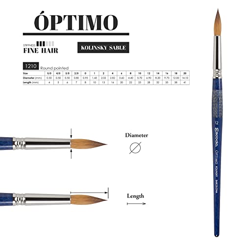 Escoda Optimo Series 1210 Artist Watercolor & Acrylic Short Handle Paint Brush, Pure Kolinsky, Round, Size 6
