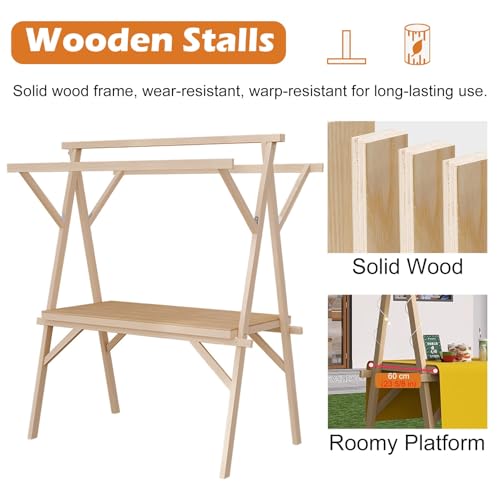 Foldable Market Stalls Display Stand with Canopy, Wooden Business Food Vendor Cart 6 Feet Tall for Street Sale Booth/Craft Show/Festivals Party Decoration(Red 1,Wide 47.2in)
