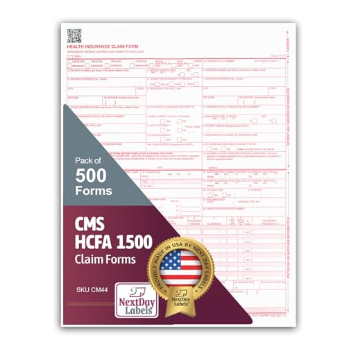 NextDayLabels CMS 1500 / HCFA 1500 Insurance Claim Forms, 500 Sheets