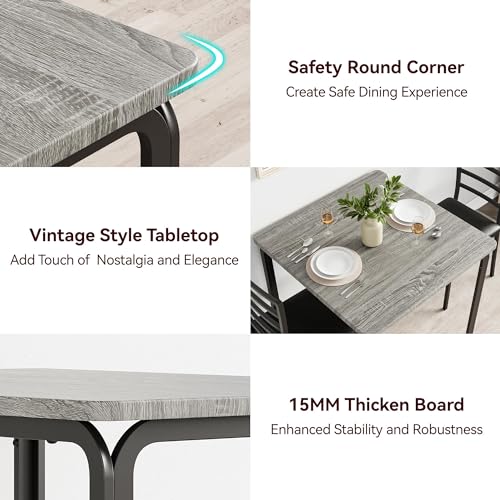 GOCAPTAIN Space-Saving Dining Table Set for 2, Small Dining Table with 2 Chairs, 29.1" Square Kitchen Table Set, MDF Tabletop with Metal Frame, Upholstered High-Back Chairs, Compact Dining Furniture