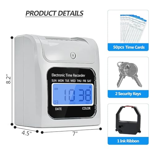 Bloepum Employee Time Clocks Auto-Align System with 50 Time Cards US Plug