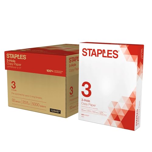 Staples Copy Paper, 8.5x11 Inch, 3-Hole Punched, For Office & School