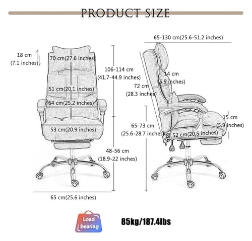 Chair Swivel Chair Executive Chair Footrest Ergonomics Science Division Managerial Chairs, Breathable Cotton Linen Tilt Adjustment Task Chair, Bearing 85Kg/187.4Lbs