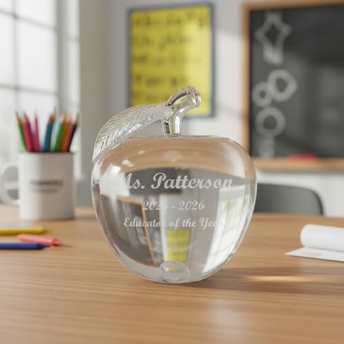 Ravanox Engraved Crystal Apple Paperweight, 4" (Clear)