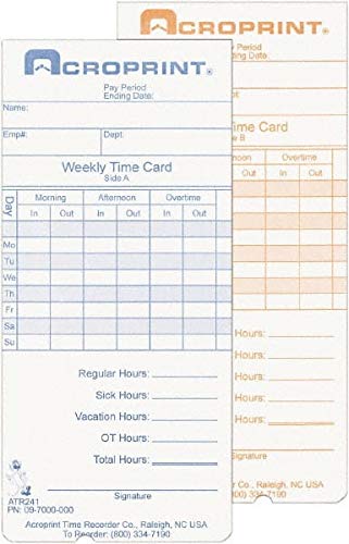 Acroprint Time Recorder - Weekly Time Cards, for Use with: Acroprint® ATR240, ATR360 (500 Pack)