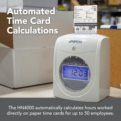 uPunch JC2500 Calculating Time Clock Bundle for Small Business: Auto Align Employee Time Tracking System with 100 Time Cards, Ribbon, and Keys