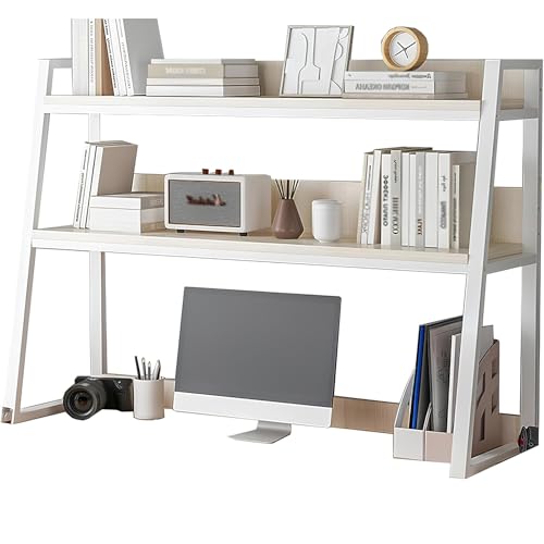 DLYZAYE White Desk Hutch Dorm, Desktop Bookshelf for Computer Desk, Dorm Room Desk Hutch, Ladder Desktop Shelf for Home, Dorm, Office SuppliesWhite M