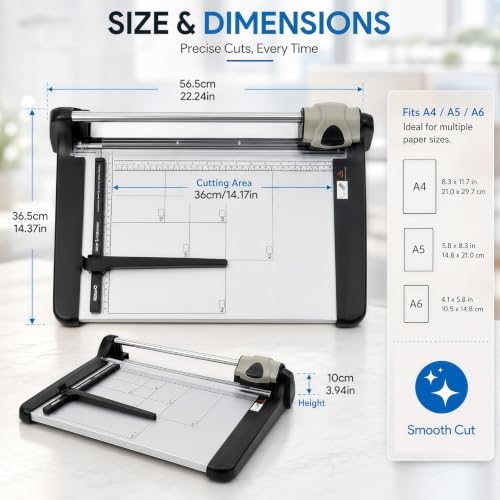 Rotary Paper Cutter, 15-Sheet A4 Paper Trimmer 360mm for Commercial Use
