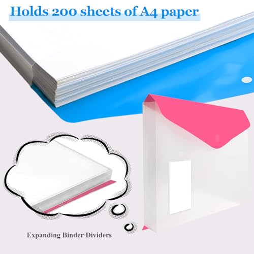 36 Pack Binder Folders with Pockets 11 Holes Expandable Dividers for 2/3/4 Ring Document Pouch with Label Loose-Leaf Transparent Binder Organizer for School Home Office