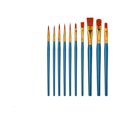 BoBoHui 10pc Multi-Functional Watercolor Brush Pearlescent Blue Plastic Short Rod Multi-Color Set Nylon Hair Hook line Gouache Oil Brush(Blue)