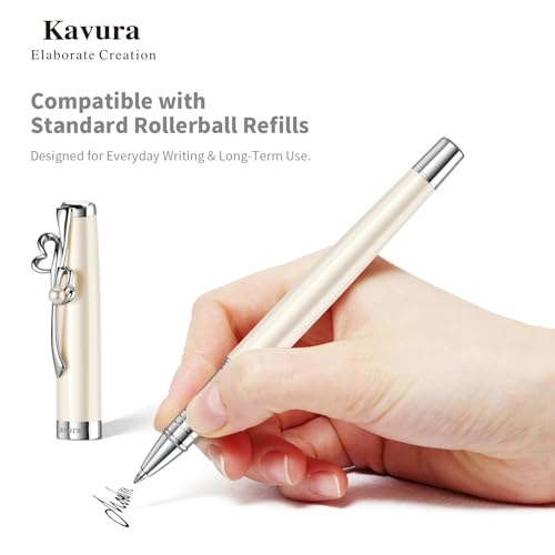 Kavura Heart & Pearl Rollerball Pen Gift Set for Women,Pearl White