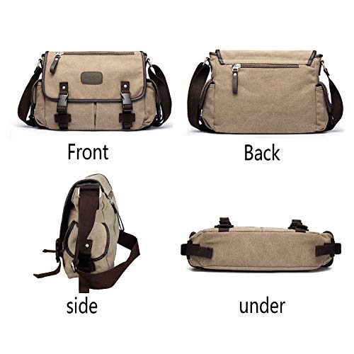 [Upgraded] Vintage Canvas Messenger Bag 13 15.6 17 inches Large Book Laptop Shoulder Bag Women Men New (Beige, X-Large)