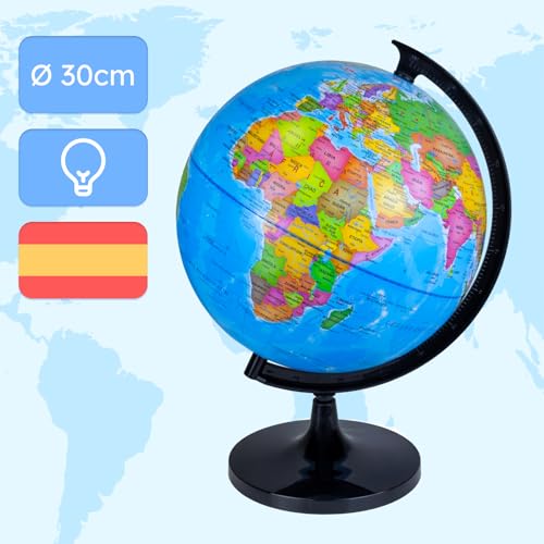 Raylu Paper - Illuminated and Rotating Globe Cartography and Meridian Spain World Dial (Blue, 32 cm)