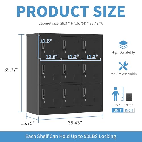 EKJ Metal Locker 9 Doors Storage Cabinet, Lockers for Employee