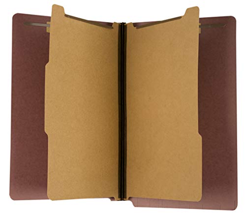 The File King Classification Folders 2 Dividers Legal Size - 10 Pack, Brick Red Pressboard | End Tab Legal File Folders with Prongs | Made in America | 2" Expansion for Shelf Filing | 6 Fasteners