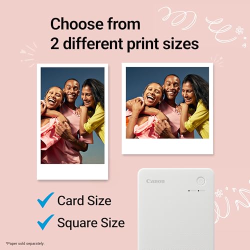 Canon SELPHY QX20 Wireless Compact Photo Printer, Dye‑Sublimation Color Printing, Prints 2.1x3.4/2.7x2.7 Card & Square Sizes, Built‑in Battery & Wi‑Fi, Portable Travel & Selfie Printer, White