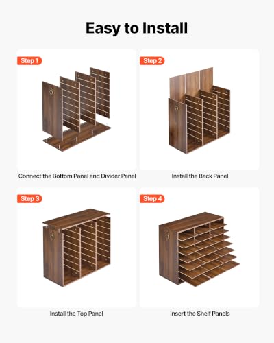 VEVOR Wood Literature Organizer 24 Compartments Office Mailboxes Brown | Countertop Literature Sorter for Files Documents Papers, with Adjustable Shelves, for Office, Home, Classroom Organization