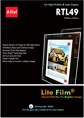 RTL49] Lite Film 50 sheets of 11" x 17", Translucent Backlit Film sheets, Back Lit Paper Sheets for LED Lightboxes, Suitable for Inkjet printers or Laser copiers