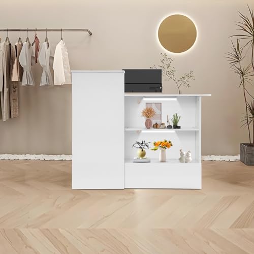 Reception Desk Modern Front Desk Reception Room Table with Lockable Drawer