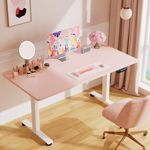Veken 55 Inch Large Electric Standing Desk, Gaming Table, Pink