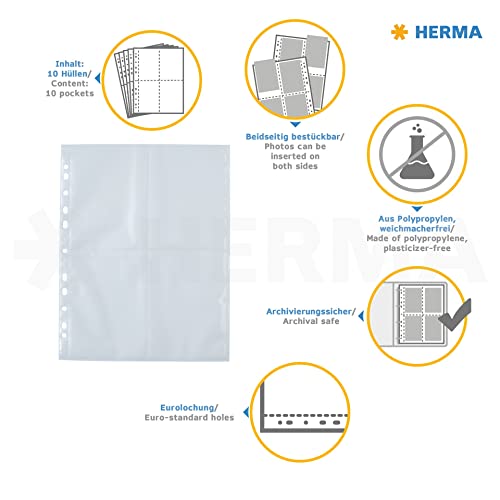 HERMA Photo Pockets for Ring Binder Albums, Acid Free, 10 x 15 cm / 4 x 6 inch Portrait Format, 2000 Pockets, White