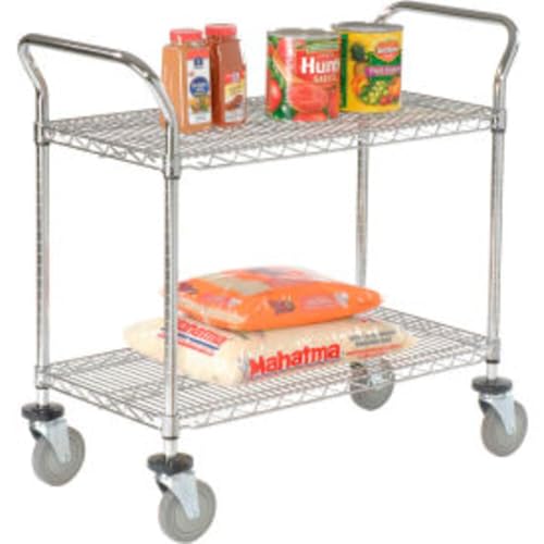 Nexel Heavy Duty 2 Tier Wire Shelf Rolling Utility Cart, 5" Polyurethane Wheel Brake Casters, 24"W x 30"L x 39"H, Adjustable, NSF Approved, Chrome Finish