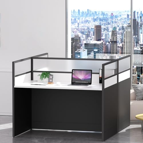 2 person Office Cubicle Desk w/Mute Privacy panels, Computer Cubicle ,Black