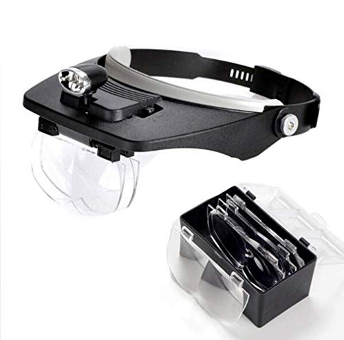 EUQKKWLOY 4 Lens 1.2X,1.8X,2.5X,3.5X Magnifier Led Light Handsfree Headband Magnifier Lamp Headband Glasses Magnifying Glasses Reading Glass with 2 Led Lights Eyeglasses Magnifier