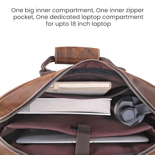 Handmade World Leather Briefcase Messenger Bag For Men 'Vintage Vanguard' Full Grain Buffalo Leather 18 Inch Laptop Computer Satchel Crossbody Business Work Office