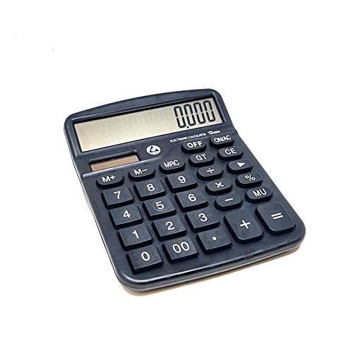 ESD-Safe Calculator Made with Anti-Static Plastic for Basic Math Problems in Static Sensitive Areas, 12 Digit with Large LCD Display, Solar and Battery Dual Power, Standard Function, Black