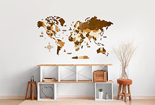 Woodvio 3D Wooden World Map, Decorative Wall Art for Home and Office Décor - size Medium (47" x 25")