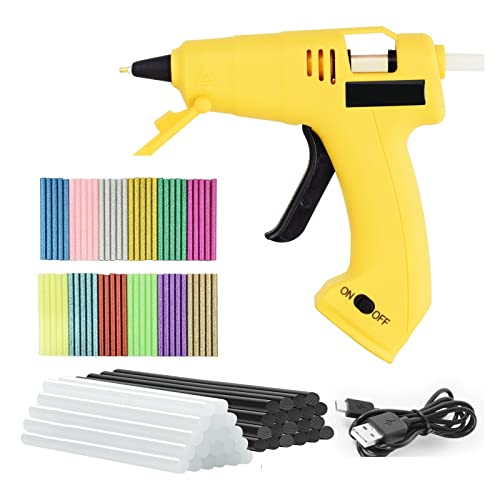 LIBODD Hot Glue Gun USB Charging Wireless Glue Gun with 100Pcs 7mm Glue Sticks DC Mini Gluegun Graft DIY Tool for Home School for DIY Arts, Crafts and Quick Repairs(N-220AY-100PC)