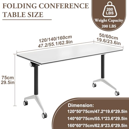 Ovlirpl Conference Room Table, Folding Conference Room Tables, Flip Top Mobile Training Table with Silent Wheels, Modular Foldable Conference Tables for Home Office Class,120cm/47.2in,1pack