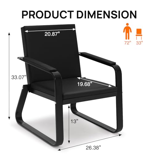 Walmokid Waiting Room Guest Chair with Padded Arms, PU Leather Office Furniture, Lobby Conference Reception Chairs, Office Guest Seating for Clinic,Airport,Hospital,Barber,Salon,Bank(Black, 2)