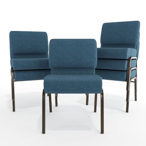 EMMA + OLIVER Blue 21" W Stacking Church Chair, 4-Pack