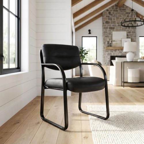 Starlight Canyon Home LeatherPlus Side Chair with Arms, Sled Base Office Guest Chair for Reception, Conference Room