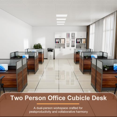 Office Cubicle Desk with Privacy Panel,4-Person Modular Workstation for Home/Offices,Computer Desks with Cable Grommet,Partitions Desk for Commercial Workspace (Walnut&Dark Grey, 2 Person-47.2IN)