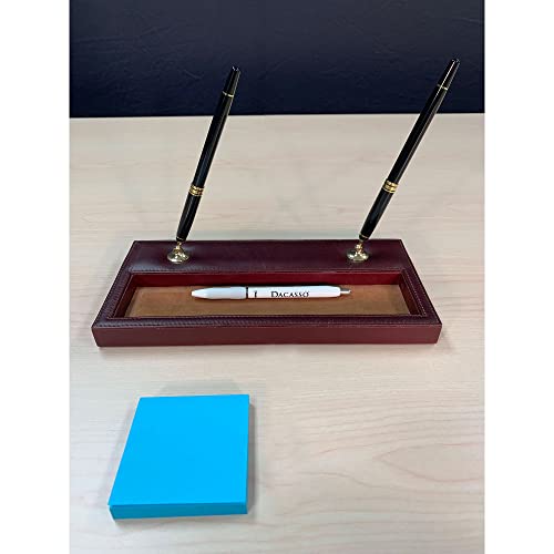Dacasso Mocha Leather Double Pen Stand with Gold Trim