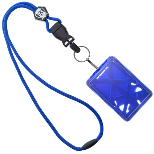 Bulk 25 Pack - Specialist ID Vertical Top Load Three Card Badge Holder - Hard Plastic with Heavy Duty Breakaway Lanyard w Quick Release Metal Clip & Key Ring - Holds 3 ID Cards Inside (Blue)
