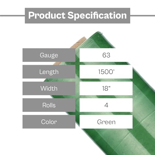 PSBM Tinted Green Plastic Stretch Film/Wrap 18 Inch x 1500 Ft 63 GA 4 Rolls