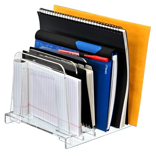Azar Displays 300358 Clear Acrylic File Sorting Desk Organizer with Five Section Dividers