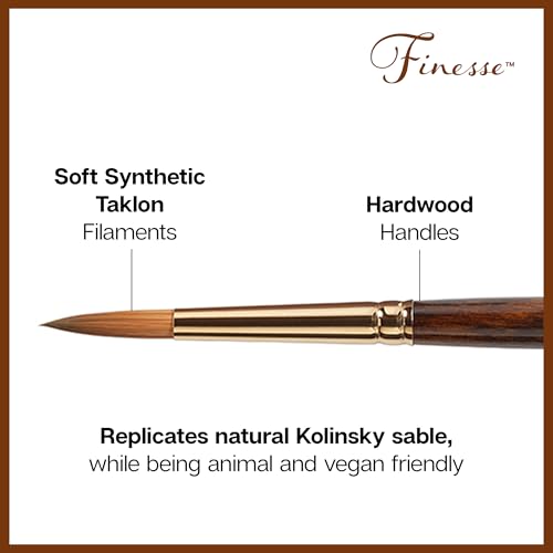 KINGART 1010A Premium 8 Pc. Finesse Watercolor Artist Brush Set, Synthetic Kolinsky Sable for Watercolor, Gouache, Oil, and Acrylic Paints, Short Handle, Set of 8
