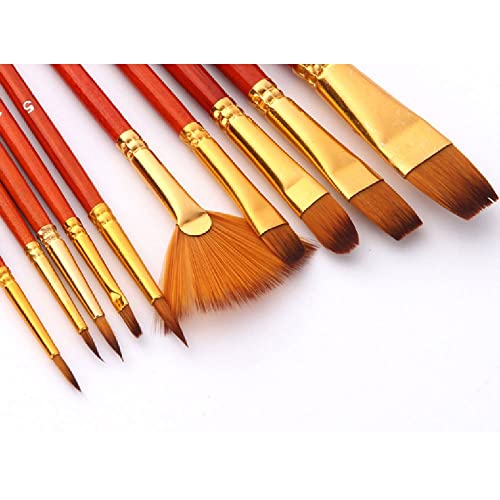 UOHLCX HBJWOV 10 Nylon Hair Painted Water Color Pen Short Rod Oil Acrylic Painting Brush Professional Art Drawing Tool Supplies