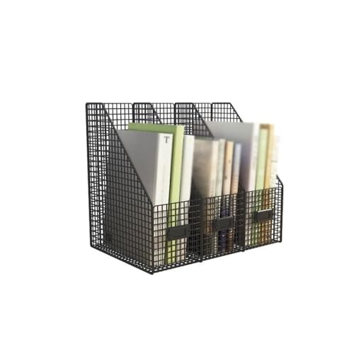File Rack Desktop File Magazine Folder Holder 3 Vertical Compartments for Office Home School Letter Trays(Black)