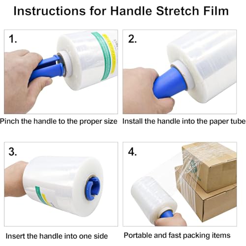 BOMEI PACK 12 Packs Stretch Film Shrink Wrap Roll - 80 Gauge 5" x 1000Ft - Industrial Strength Plastic Wrap with Handle Durable Self-Adhering Mini Clear Wrap for Moving, Packing, Furniture & Pallet