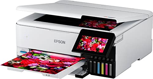 Epson EcoTank Photo ET-8500 All-in-One Wireless Color Supertank Printer with Scanner and Copier - Print Scan Copy Fax- Auto 2-Sided Printing - White-Bundle with Ahaghug Printer Cable.