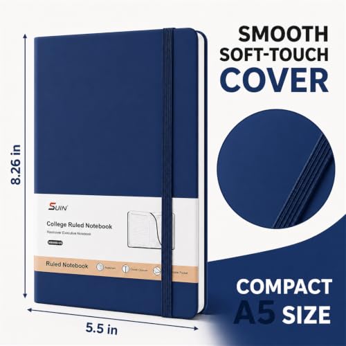 SUIN A5 Hardcover Lined Notebooks, Navy Blue, 6 Pack, 200 Pages Each