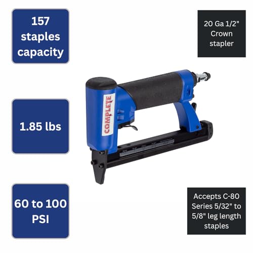 Complete C-8016S ProGrade Upholstery Stapler 20 Gauge for 1/2 Inch Crown 80 Series Staples, Staple Range of 5/32" to 5/8 ", Ideal for Upholstery, Furniture Assembly, Cabinets, Molding