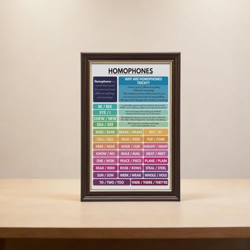 HOMOPHONES POSTER English Language Grammar Chart Correct Spelling Homeschool Classroom Resource Educational Poster 3 Canvas for Elementary Middle School Classroom Education Hanging Frame 24"L X 36"W
